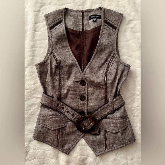 Y2K Bebe Linen Belted Vest size 4 - Picture 3 of 10